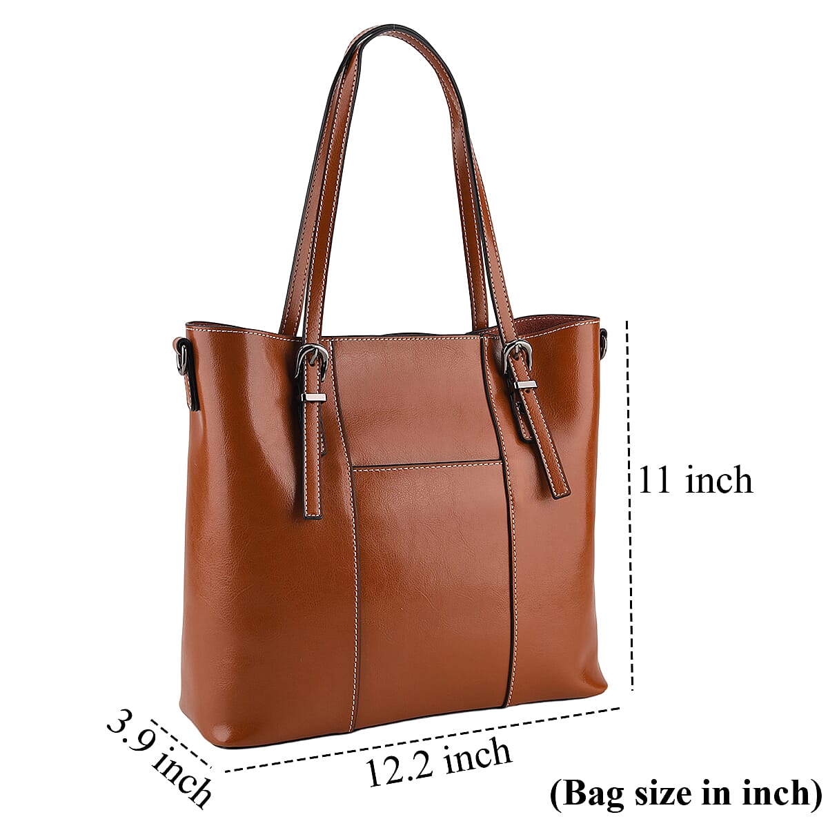 La Marey Brown Herringbone Pattern Genuine Leather Crossbody Bag with Long Strap