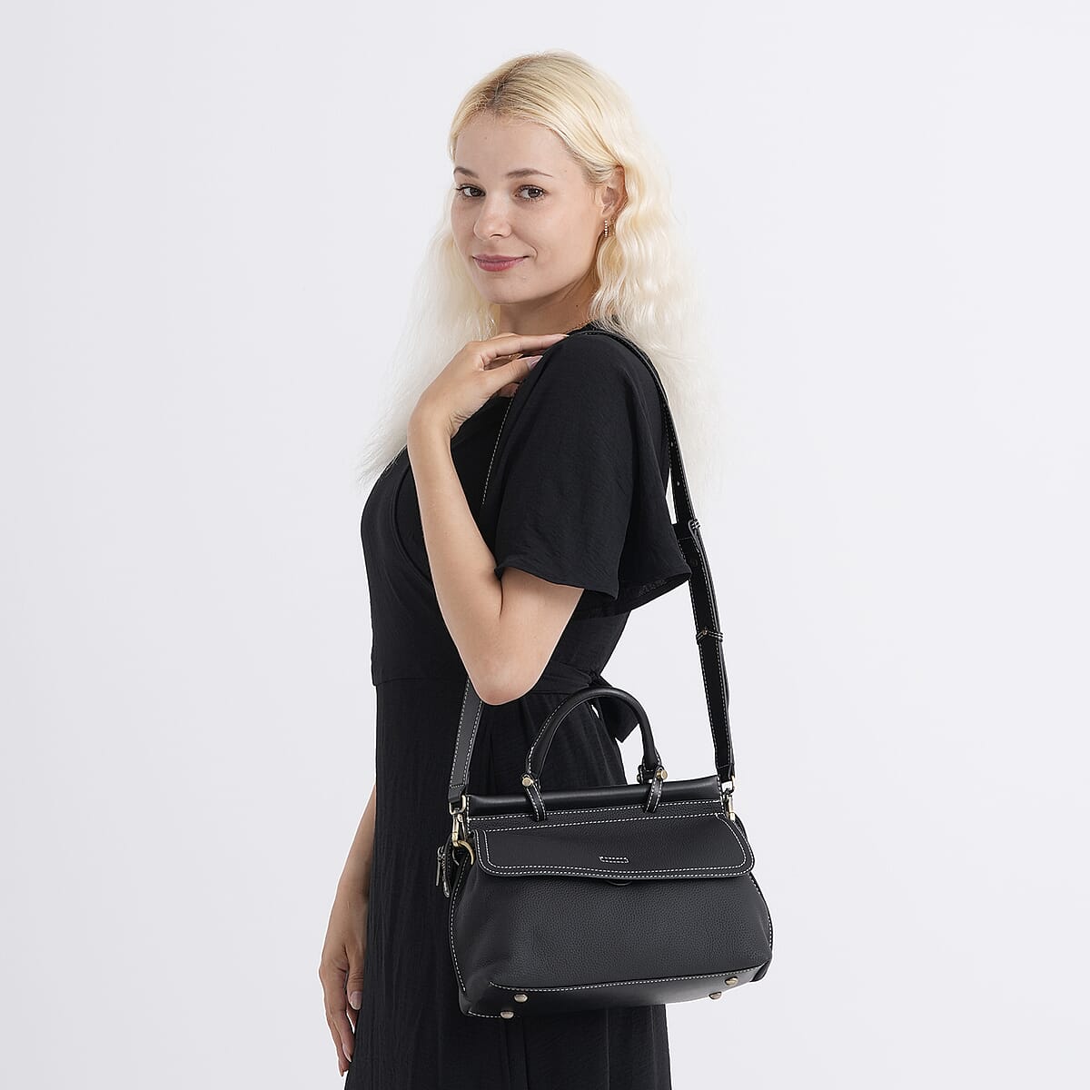 La Marey Green Genuine Leather Crossbody Bag with Leather Long Strap image number 2