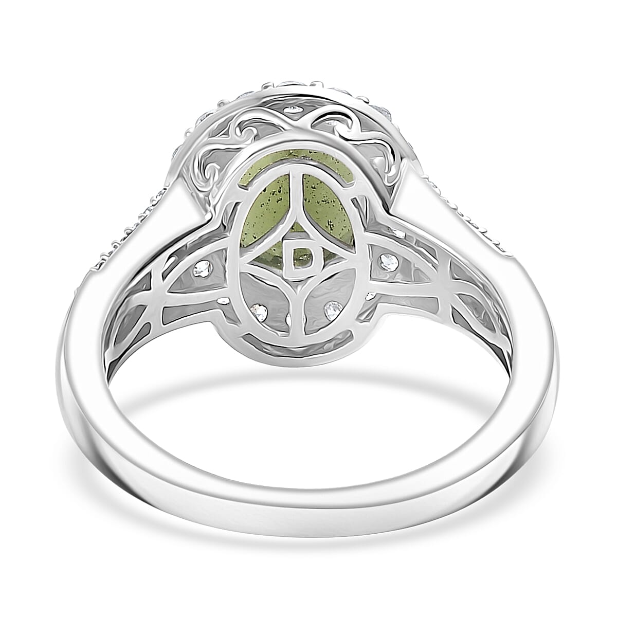 D'Joy Bohemian Moldavite and White Zircon 3.00 ctw Ring in Rhodium Over Sterling Silver (Size 10.0) image number 4