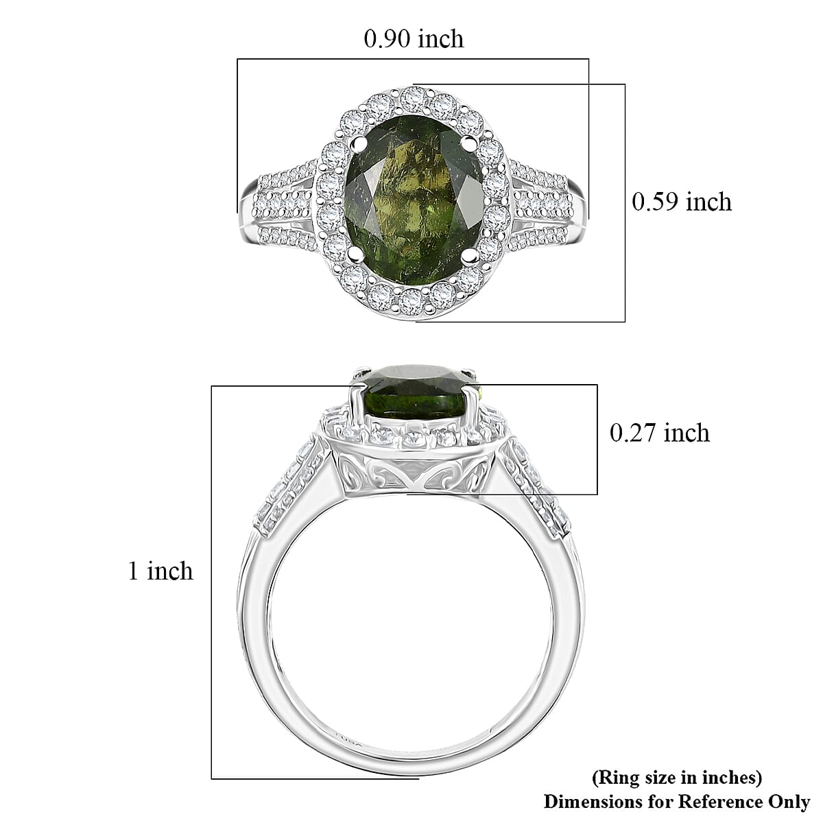D'Joy Bohemian Moldavite and White Zircon 3.00 ctw Ring in Rhodium Over Sterling Silver (Size 10.0) image number 5
