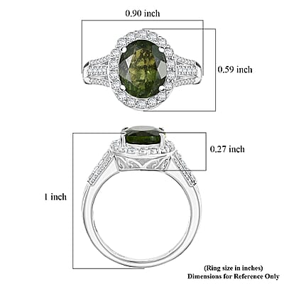 D'Joy Bohemian Moldavite and White Zircon 3.00 ctw Celestial Halo Ring in Rhodium Over Sterling Silver (Size 10.0)