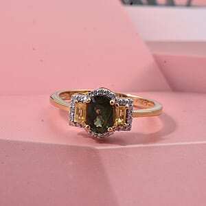 D'Joy Premium Green Sapphire and Moissanite 1.60 ctw Ring in 18K Vermeil Yellow Gold Over Sterling Silver (Size 10.0)