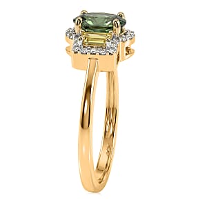 D'Joy Premium Green Sapphire and Moissanite 1.60 ctw Ring in 18K Vermeil Yellow Gold Over Sterling Silver (Size 10.0)