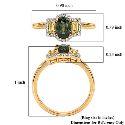 D'Joy Premium Milanoa Green and Yellow Sapphire, Moissanite 1.60 ctw Ring in 18K Vermeil Yellow Gold Over Sterling Silver (Size 10.0)