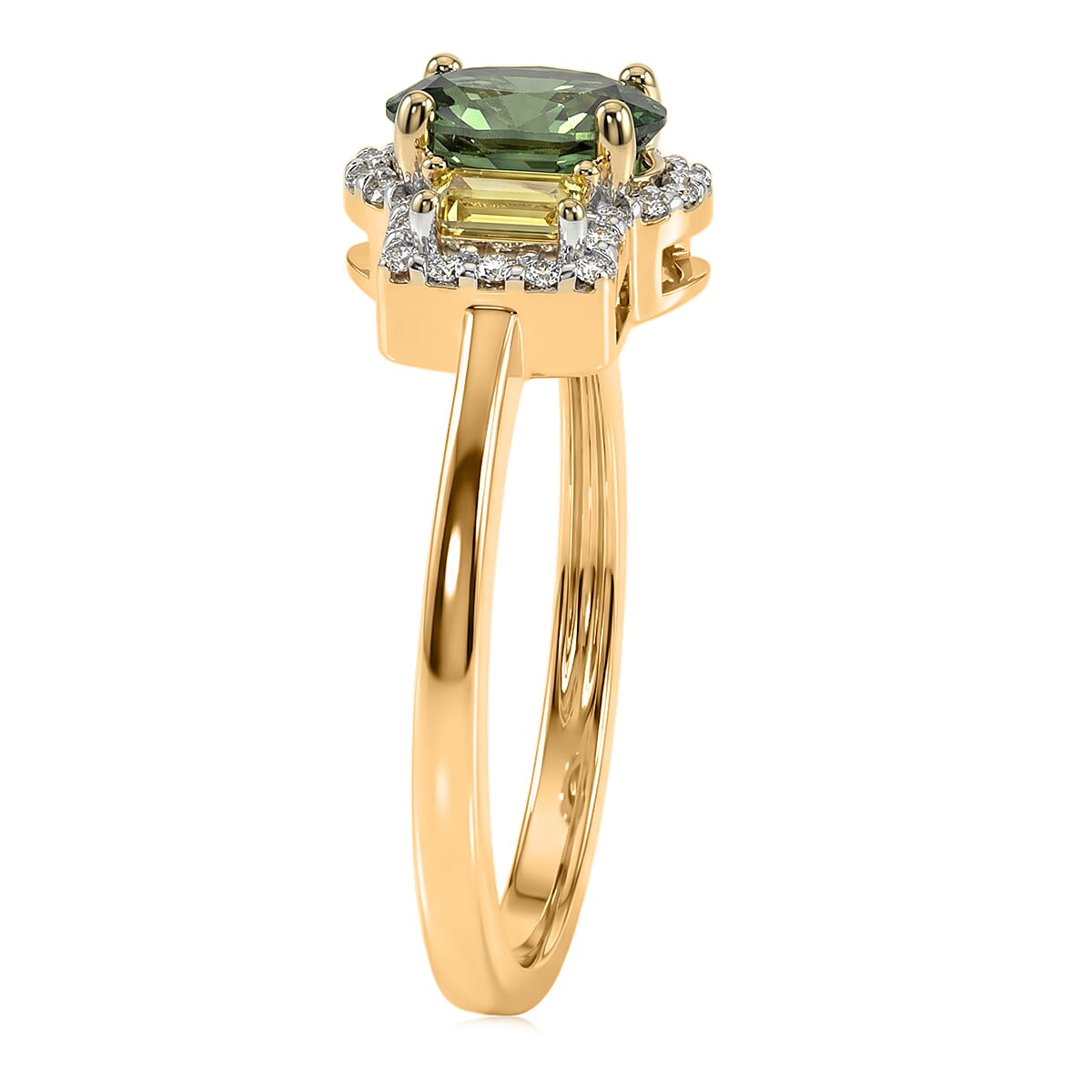 D'Joy Premium Milanoa Green and Yellow Sapphire, Moissanite 1.60 ctw Ring in 18K Vermeil Yellow Gold Over Sterling Silver (Size 5.0)