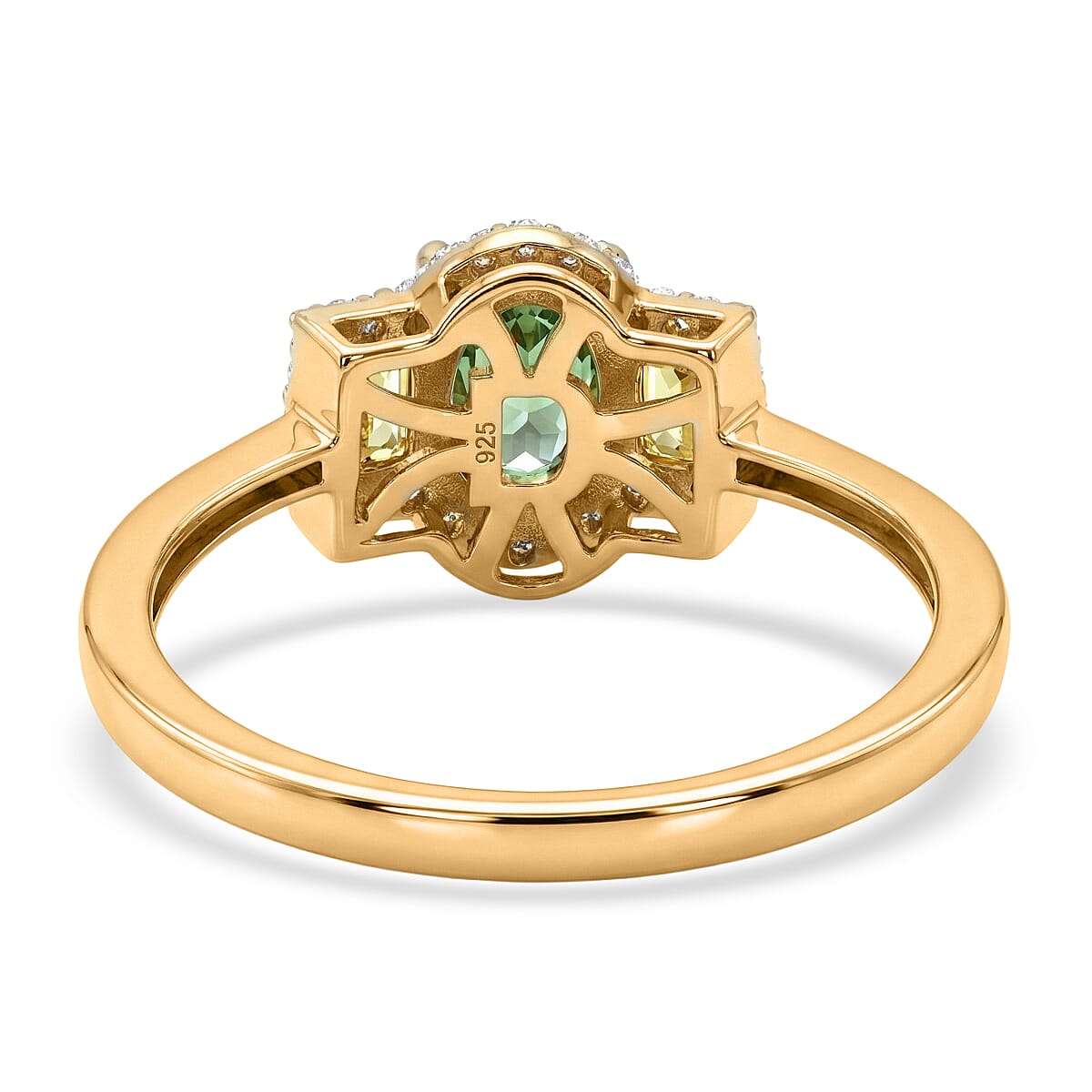 D'Joy Premium Milanoa Green and Yellow Sapphire, Moissanite 1.60 ctw Ring in 18K Vermeil Yellow Gold Over Sterling Silver (Size 5.0)