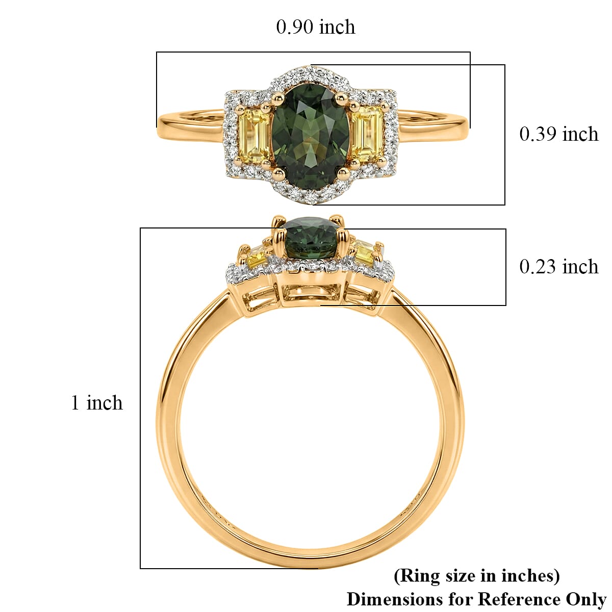 D'Joy Premium Milanoa Green and Yellow Sapphire, Moissanite 1.60 ctw Ring in 18K Vermeil Yellow Gold Over Sterling Silver (Size 5.0)