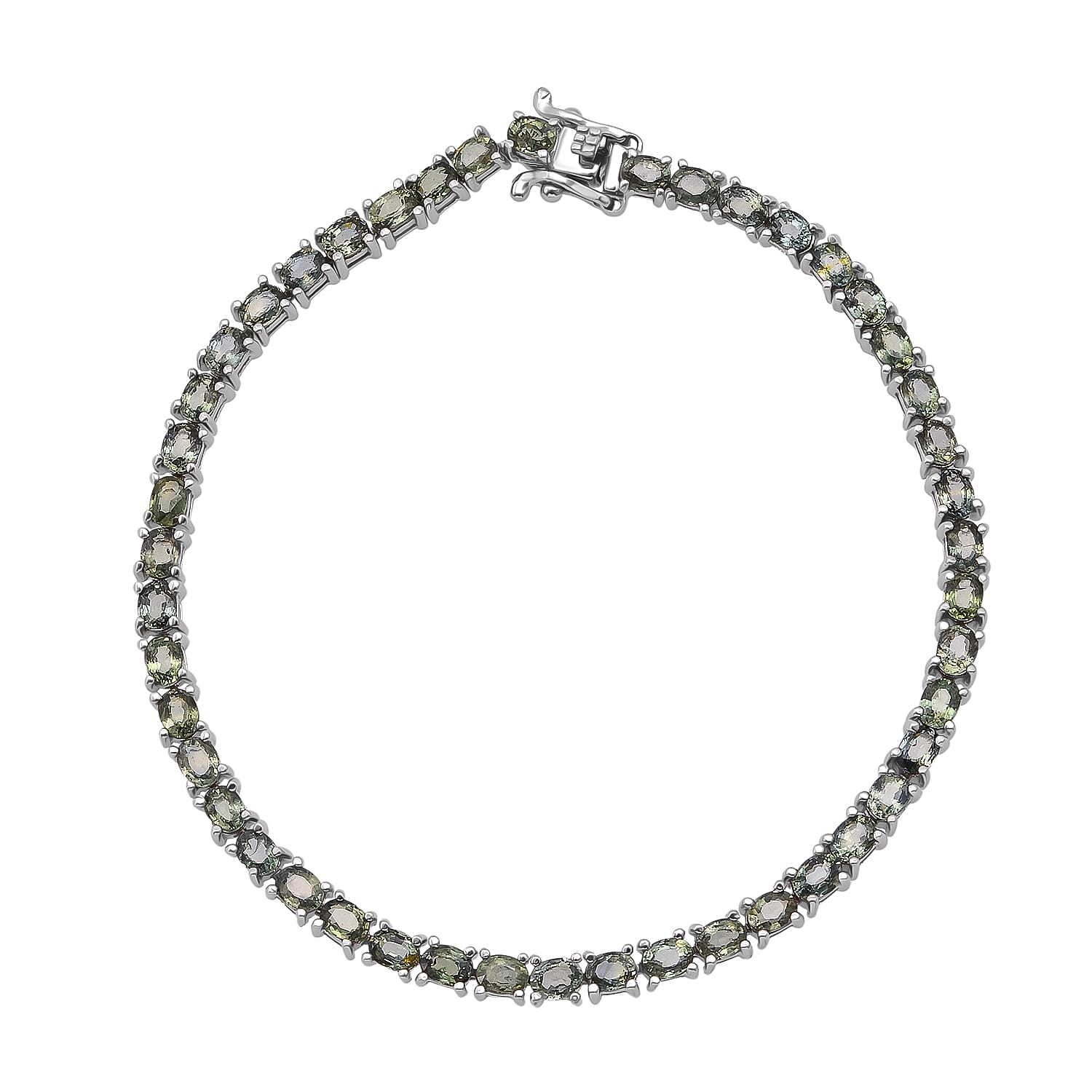 D'Joy Premium Milanoa Green Sapphire 9.65 ctw Green Fire Enchantment Bracelet in Rhodium Over Sterling Silver (6.50 In)