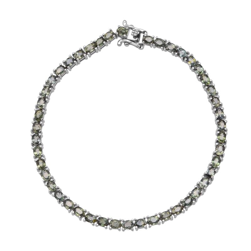 D'Joy Premium Milanoa Green Sapphire 9.65 ctw Green Fire Enchantment Bracelet in Rhodium Over Sterling Silver (6.50 In)