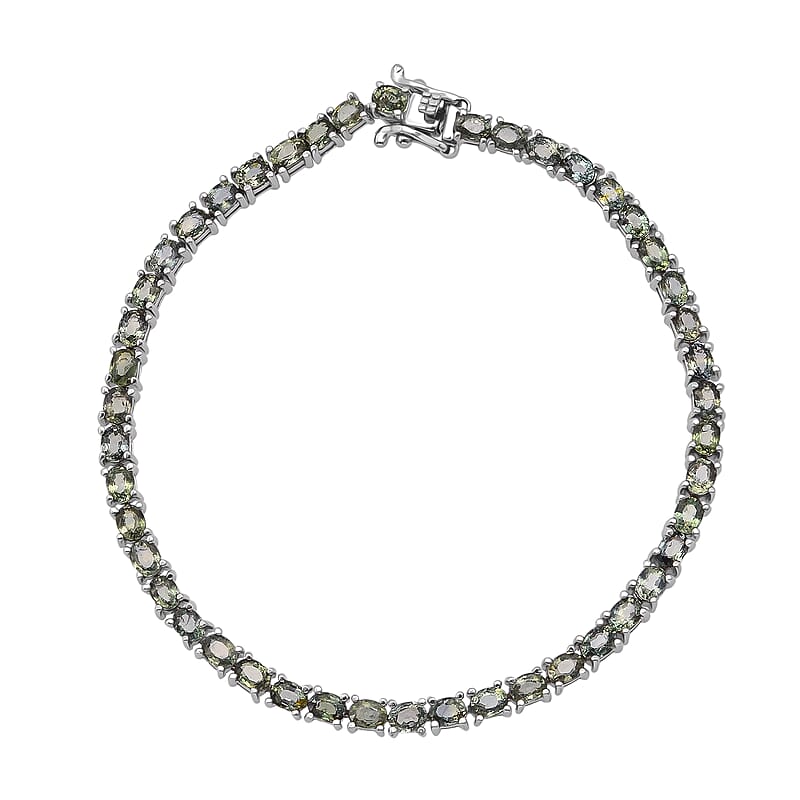D'Joy Premium Milanoa Green Sapphire 9.65 ctw Green Fire Enchantment Bracelet in Rhodium Over Sterling Silver (6.50 In)