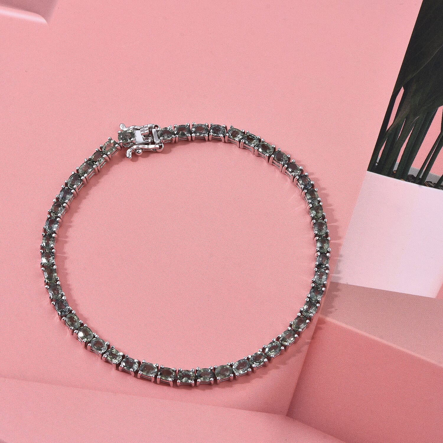 D'Joy Premium Milanoa Green Sapphire 9.65 ctw Green Fire Enchantment Bracelet in Rhodium Over Sterling Silver (6.50 In)