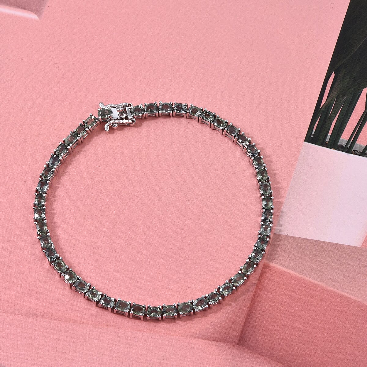 D'Joy Premium Green Sapphire 10.65 ctw Green Fire Enchantment Bracelet in Rhodium Over Sterling Silver (6.50 In) image number 1