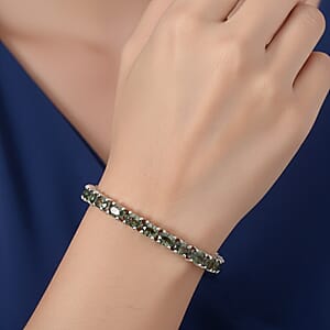 D'Joy Premium Green Sapphire 10.65 ctw Green Fire Enchantment Bracelet in Rhodium Over Sterling Silver (6.50 In)