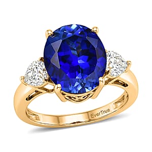 EverTrue Lab Created Blue and White Sapphire 7.90 ctw Crown Ring in 18K YG Plated (Size  10.0)