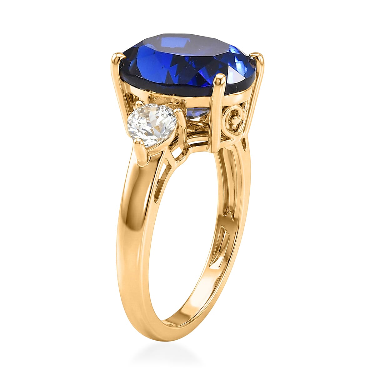EverTrue Lab Created Blue and White Sapphire 7.90 ctw Crown Ring in 18K YG Plated (Size  10.0) image number 3