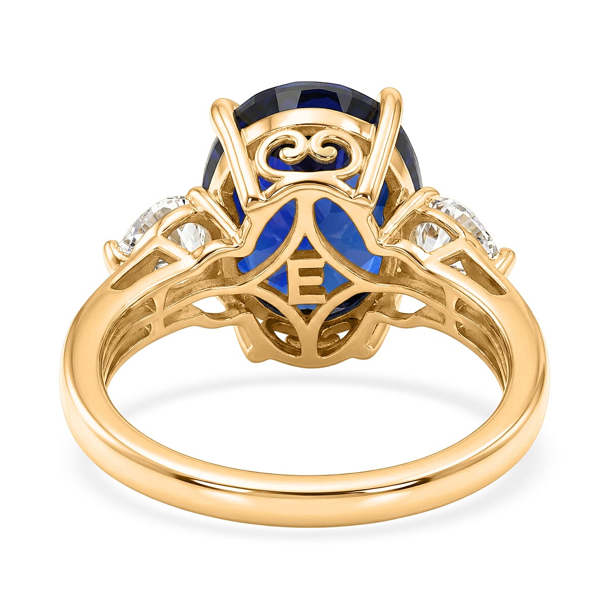 EverTrue Lab Created Blue and White Sapphire 7.90 ctw Crown Ring in 18K YG Plated (Size  10.0) image number 4
