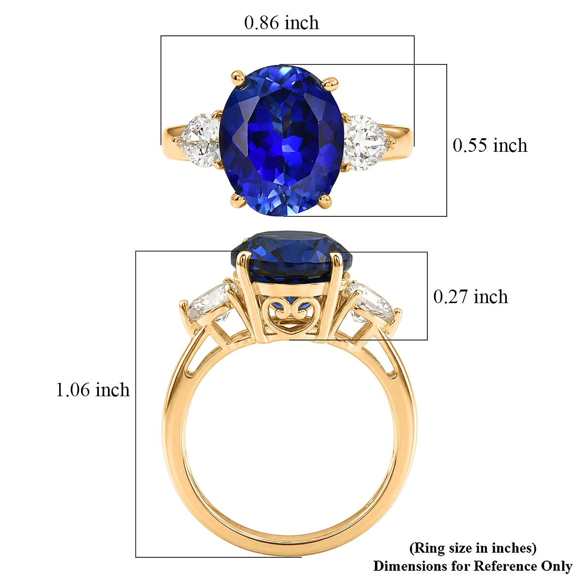 EverTrue Lab Created Blue and White Sapphire 7.90 ctw Crown Ring in 18K YG Plated (Size  10.0) image number 5