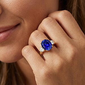EverTrue Lab Created Blue and White Sapphire Ring in 18K YG Plated (Size 10.0) 7.90 ctw