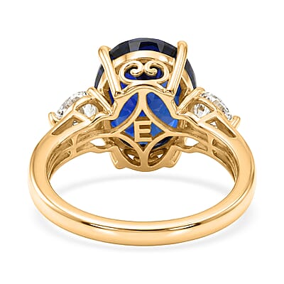 EverTrue Lab Created Blue and White Sapphire 7.90 ctw Crown Ring in 18K YG Plated (Size  5.0)