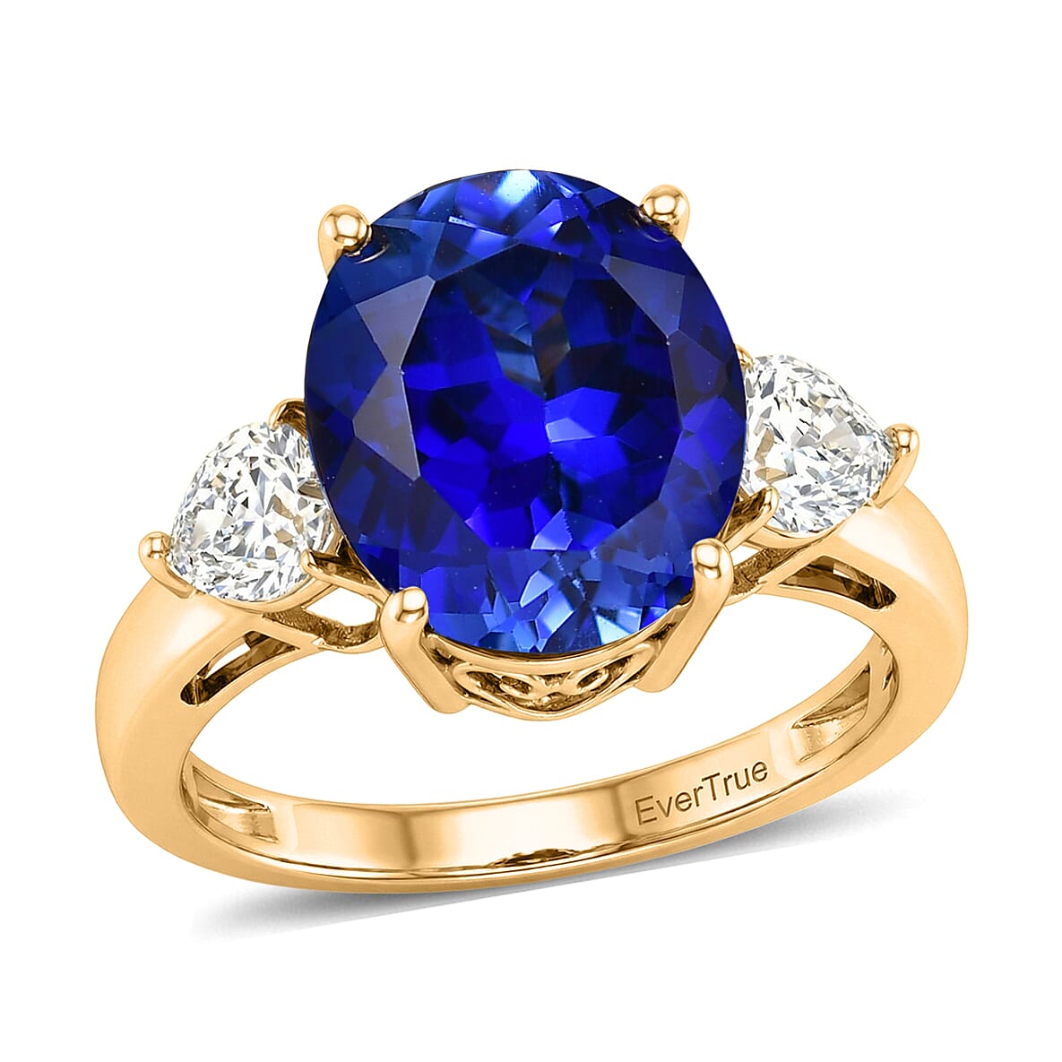 EverTrue Lab Created Blue and White Sapphire Ring in 18K YG Plated (Size 10.0) 7.90 ctw