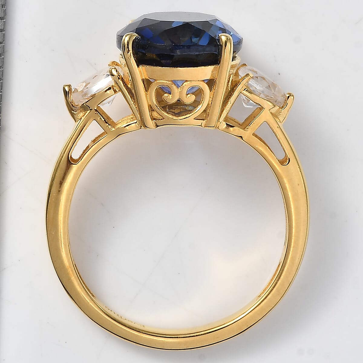 EverTrue Lab Created Blue and White Sapphire Ring in 18K YG Plated (Size 10.0) 7.90 ctw image number 6