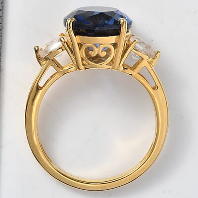 EverTrue Lab Created Blue and White Sapphire 7.90 ctw Crown Ring in 18K YG Plated (Size  7.0)
