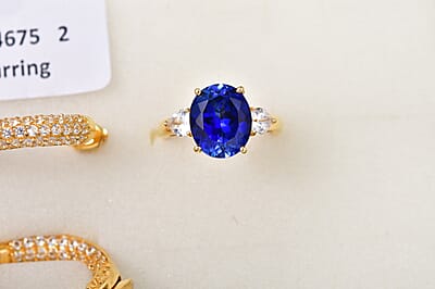 EverTrue Lab Created Blue and White Sapphire 7.90 ctw Crown Ring in 18K YG Plated (Size  7.0)