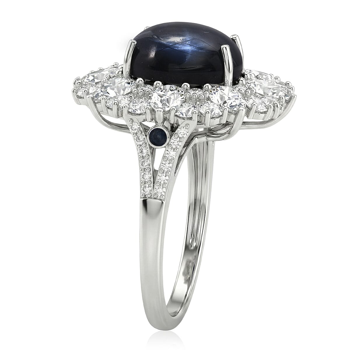 D'Joy Blue Star Sapphire (DF) and Multi Gemstone 10.15 ctw Royal Star Bloom Ring in Rhodium Over Sterling Silver (Size 10.0)