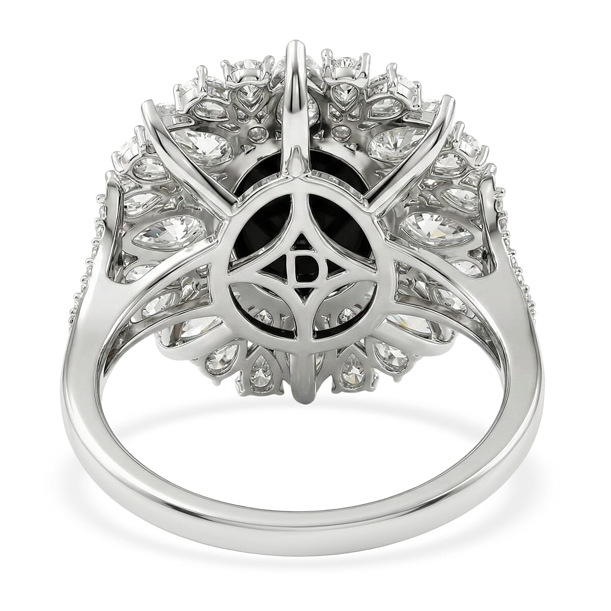 D'Joy Blue Star Sapphire (DF) and Multi Gemstone 10.15 ctw Royal Star Bloom Ring in Rhodium Over Sterling Silver (Size 10.0)