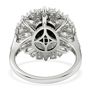 D'Joy Blue Star Sapphire (DF) and Multi Gemstone 10.15 ctw Royal Star Bloom Ring in Rhodium Over Sterling Silver (Size 10.0) (Del. in 8-10 Days)