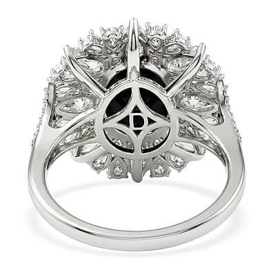 D'Joy Blue Star Sapphire (DF) and Multi Gemstone 10.15 ctw Royal Star Bloom Ring in Rhodium Over Sterling Silver (Size 10.0)