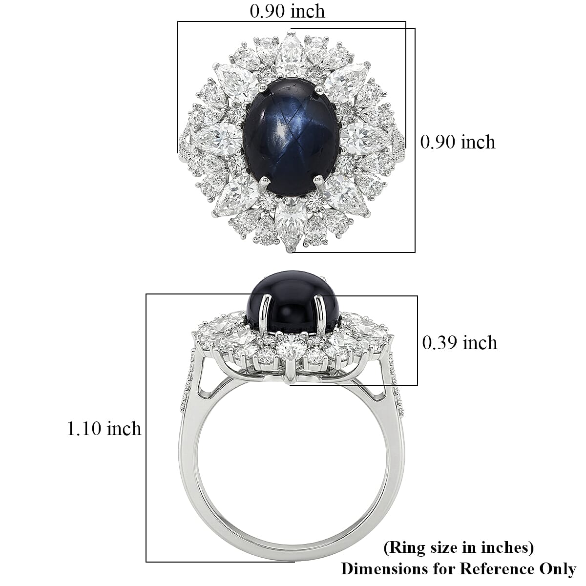 D'Joy Blue Star Sapphire (DF) and Multi Gemstone 10.15 ctw Royal Star Bloom Ring in Rhodium Over Sterling Silver (Size 10.0)