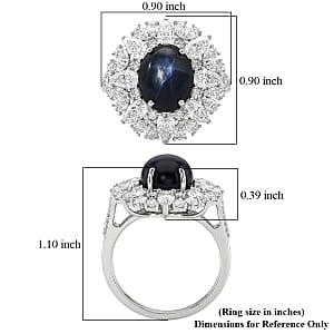 D'Joy Blue Star Sapphire (DF) and Multi Gemstone 10.15 ctw Royal Star Bloom Ring in Rhodium Over Sterling Silver (Size 10.0) (Del. in 8-10 Days)