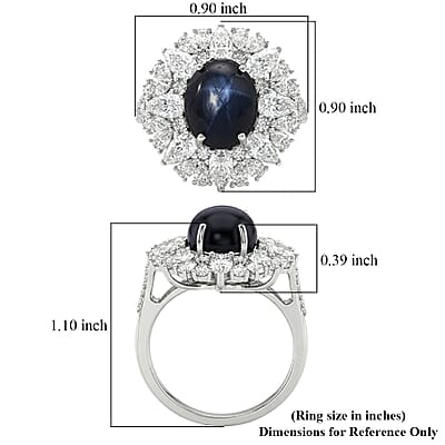 D'Joy Blue Star Sapphire (DF) and Multi Gemstone 10.15 ctw Royal Star Bloom Ring in Rhodium Over Sterling Silver (Size 10.0)