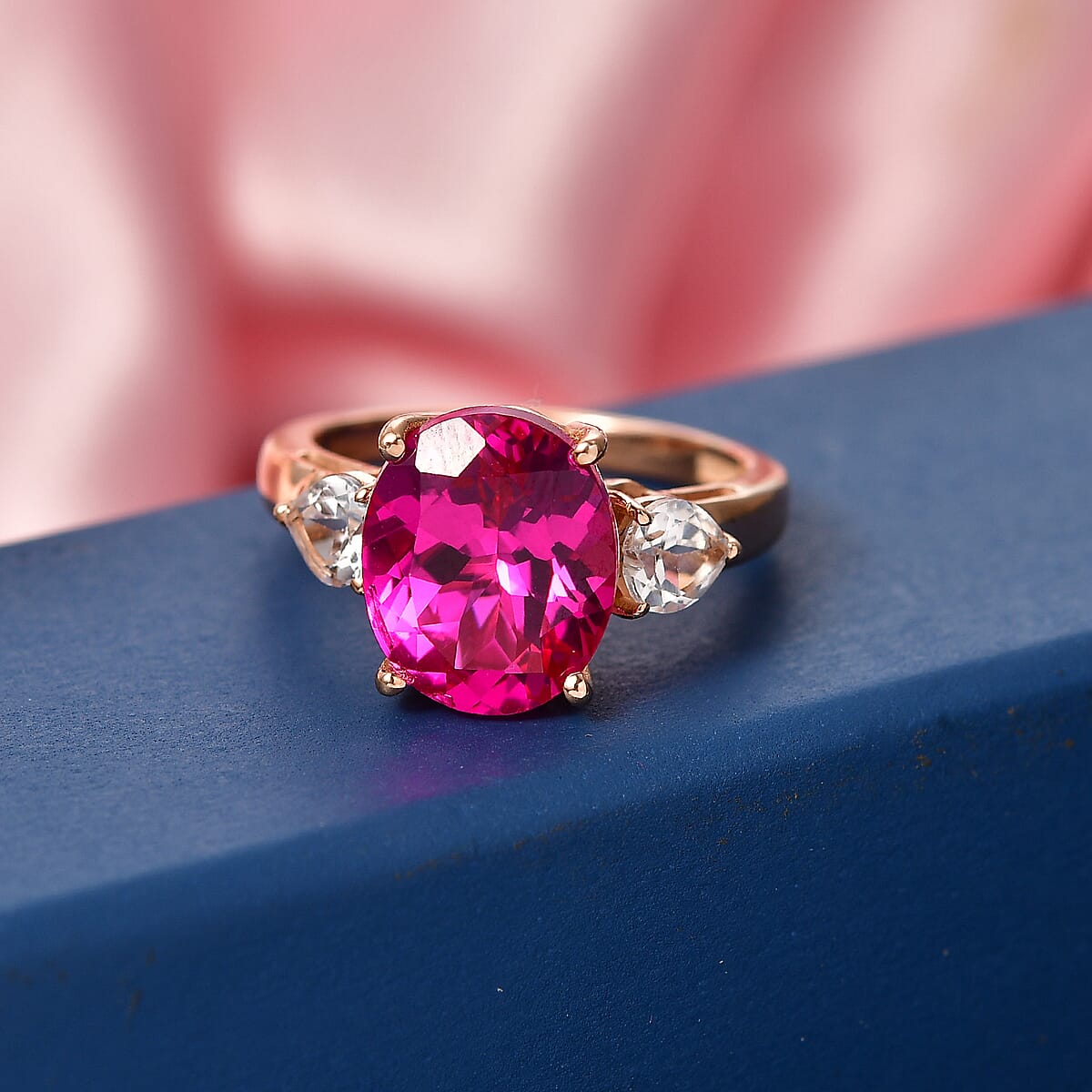 EverTrue Lab Created Pink and White Sapphire 7.50 ctw Crown Ring in 18K RG Plated (Size  6.0) image number 1