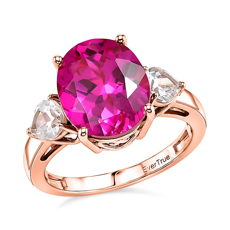 EverTrue Lab Created Pink and White Sapphire 7.50 ctw Crown Ring in 18K RG Plated (Size  7.0)