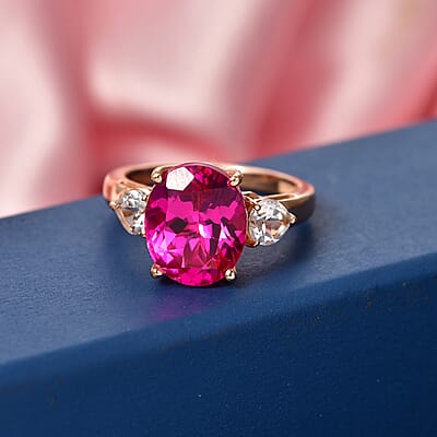 EverTrue Lab Created Pink and White Sapphire 7.50 ctw Crown Ring in 18K RG Plated (Size  7.0)