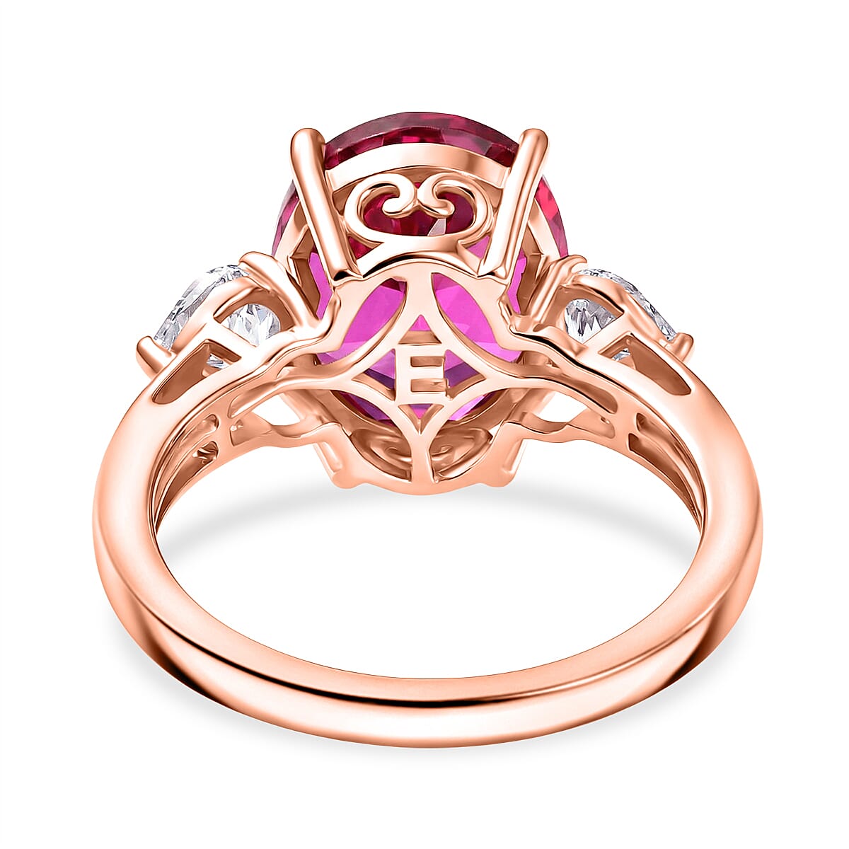 EverTrue Lab Created Pink and White Sapphire 7.50 ctw Crown Ring in 18K RG Plated (Size  7.0) image number 4