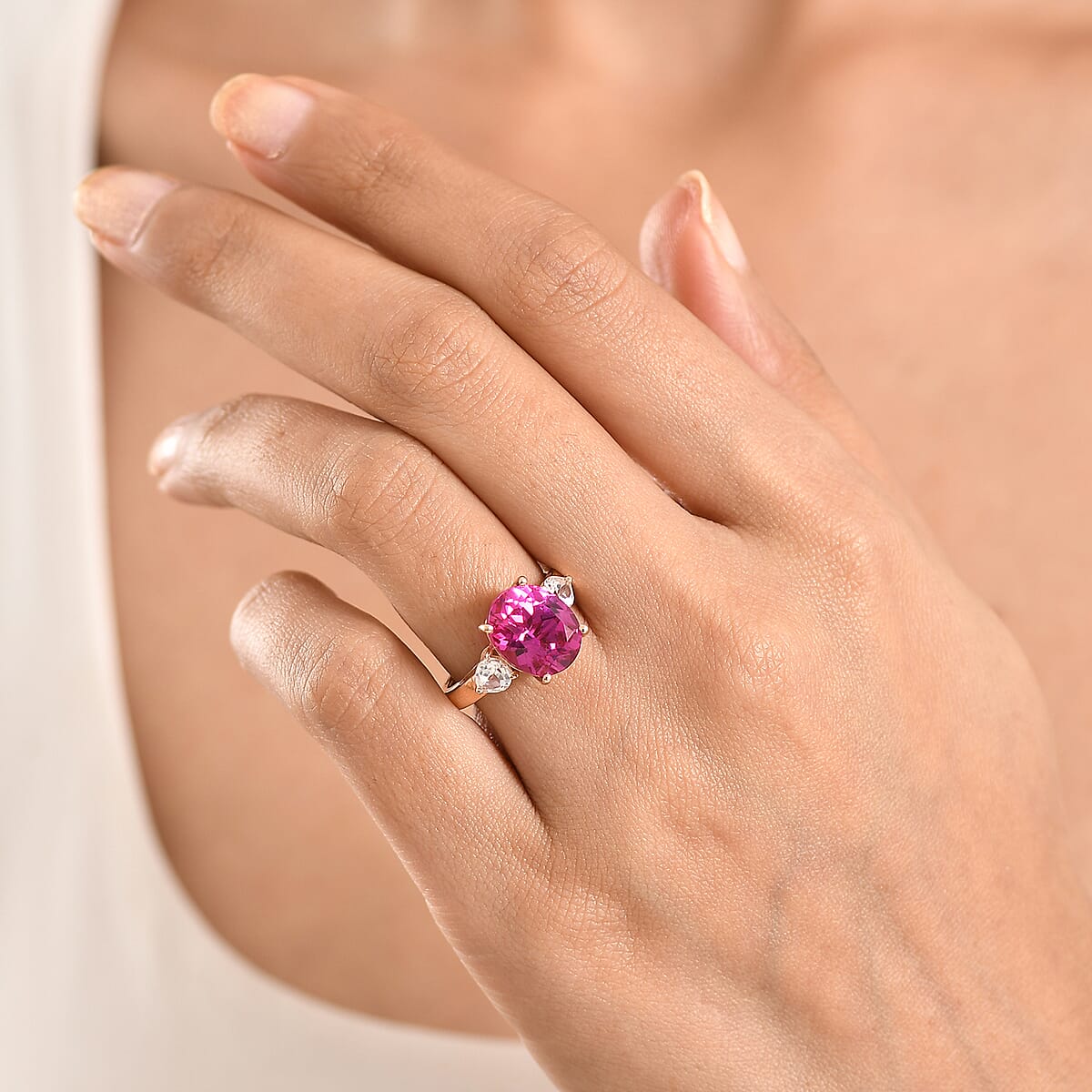 EverTrue Lab Created Pink and White Sapphire 7.50 ctw Crown Ring in 18K RG Plated (Size  8.0) image number 2