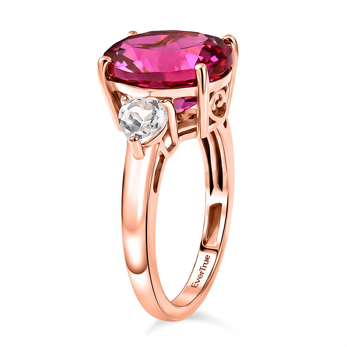 EverTrue Lab Created Pink and White Sapphire 7.50 ctw Crown Ring in 18K RG Plated (Size  9.0) image number 3