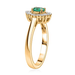 D'Joy Boyaca Colombian Emerald and Diamond 0.60 ctw Sunburst Halo Ring in 18K Vermeil Yellow Gold Over Sterling Silver (Size 6.0)