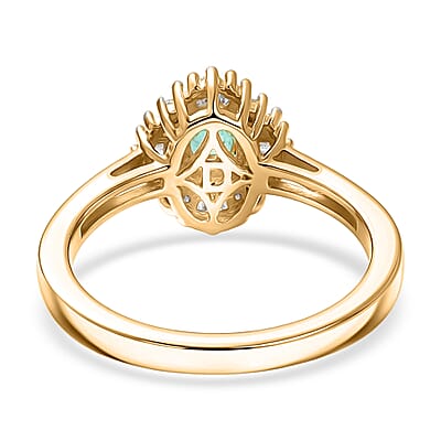 D'Joy Boyaca Colombian Emerald and Diamond 0.60 ctw Sunburst Halo Ring in 18K Vermeil Yellow Gold Over Sterling Silver (Size 8.0)