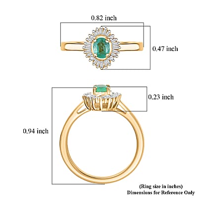 D'Joy Boyaca Colombian Emerald and Diamond 0.60 ctw Sunburst Halo Ring in 18K Vermeil Yellow Gold Over Sterling Silver (Size 8.0)