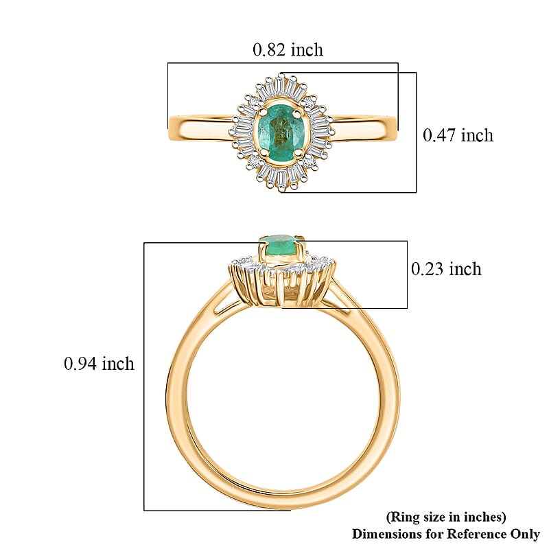 D'Joy Boyaca Colombian Emerald and Diamond 0.60 ctw Sunburst Halo Ring in 18K Vermeil Yellow Gold Over Sterling Silver (Size 8.0)