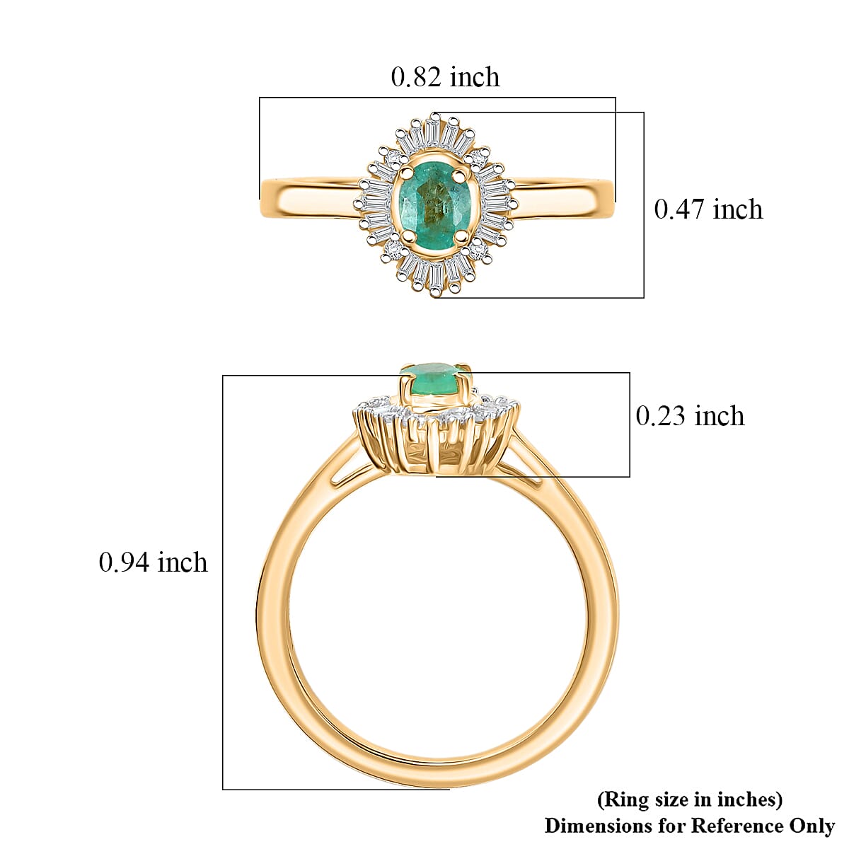 D'Joy Boyaca Colombian Emerald and Diamond 0.60 ctw Sunburst Halo Ring in 18K Vermeil Yellow Gold Over Sterling Silver (Size 9.0)
