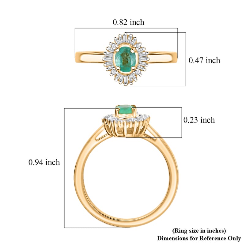 D'Joy Boyaca Colombian Emerald and Diamond 0.60 ctw Sunburst Halo Ring in 18K Vermeil Yellow Gold Over Sterling Silver (Size 9.0)