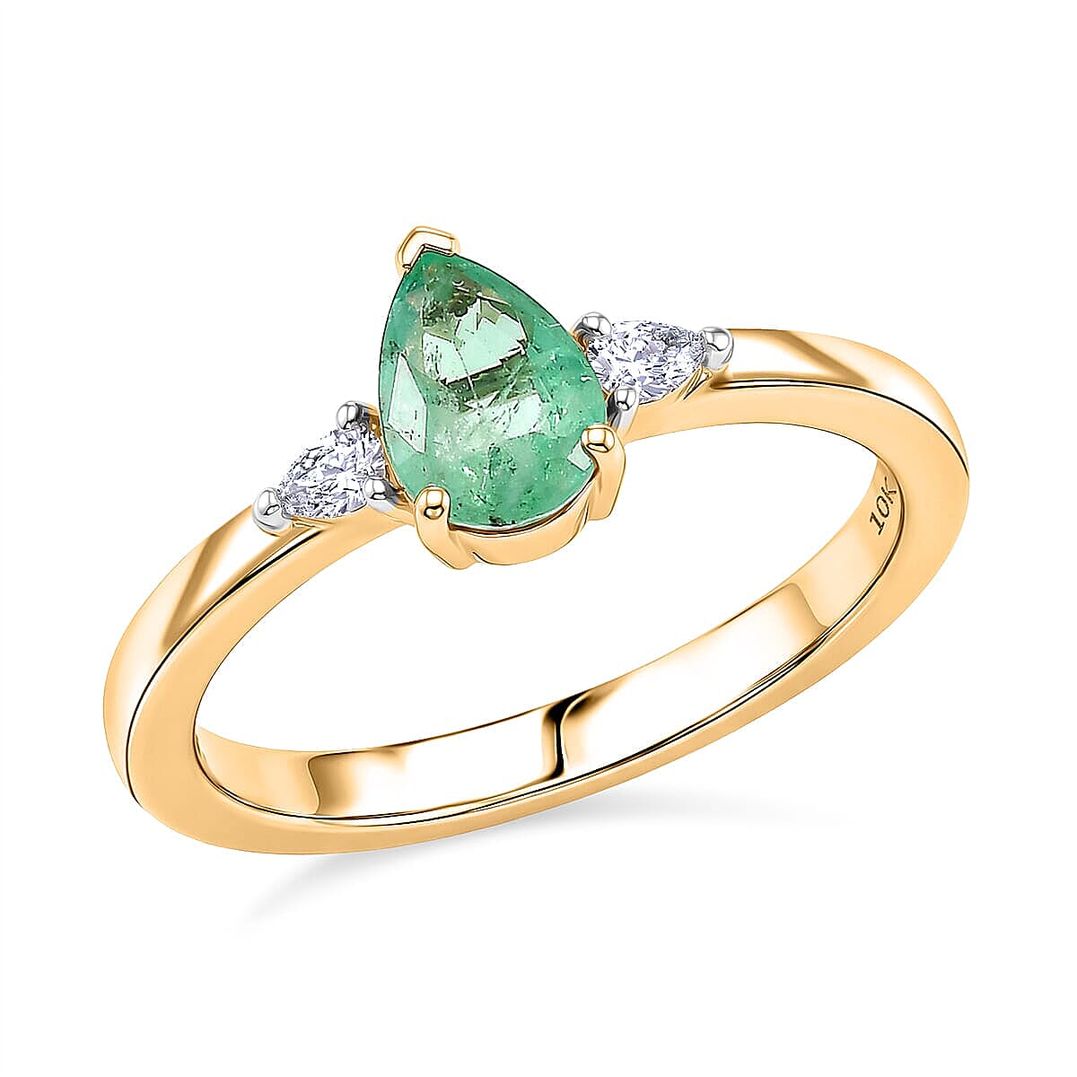 Luxoro Premium Boyaca Colombian Emerald and Diamond I2 0.75 ctw Green Flame Elegance Ring in 10K Yellow Gold (Size 10.0)
