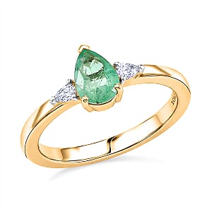 Luxoro Premium Boyaca Colombian Emerald and Diamond I2 0.75 ctw Green Flame Elegance Ring in 10K Yellow Gold (Size 11.0)