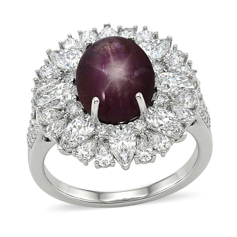 D'Joy Indian Star Ruby and Multi Gemstone 11.50 ctw Royal Star Bloom Ring in Rhodium Over Sterling Silver (Size 10.0)