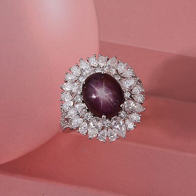 D'Joy Indian Star Ruby and Multi Gemstone 11.50 ctw Royal Star Bloom Ring in Rhodium Over Sterling Silver (Size 10.0)